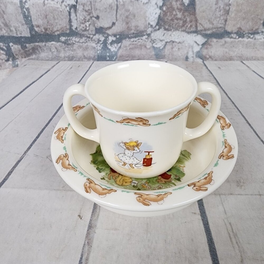 Royal Doulton Bunnykins Baby Bowl and 2 Handled Mug Set Earthenware Cream - Picture 3 of 11
